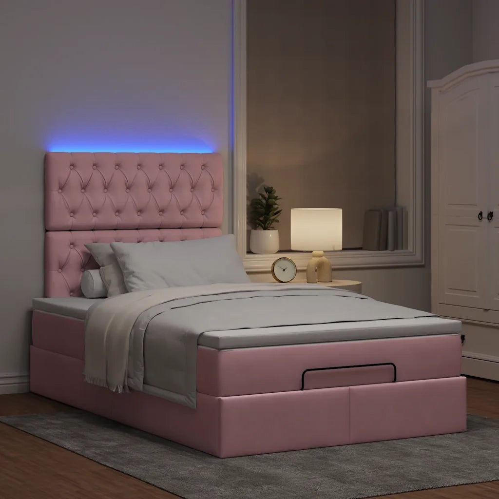 Struttura Letto Pouf con Materassi Rosa 120x190 cm Velluto 3314383