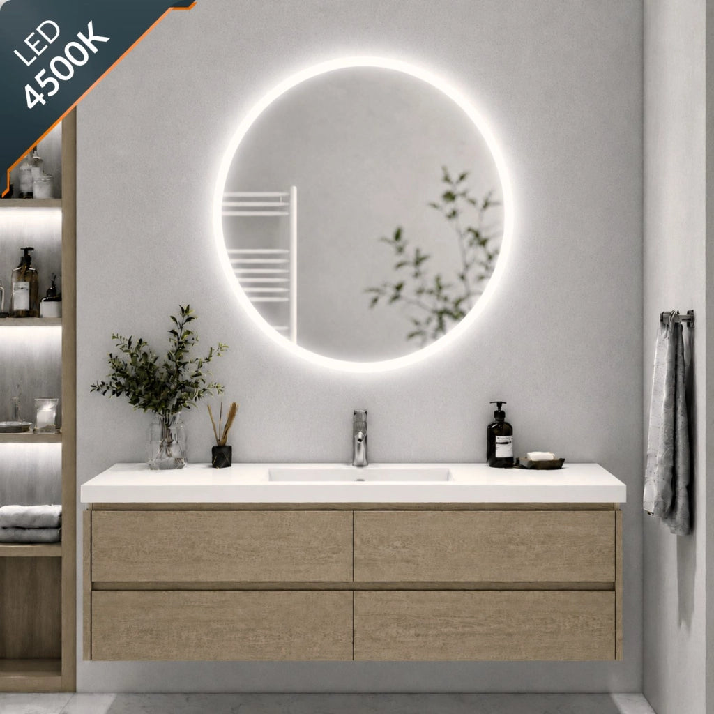 Specchio tondo led dimmerabile con interruttore touch per arredo bagno elegante da parete *** misura Ø60, tonalità ...
