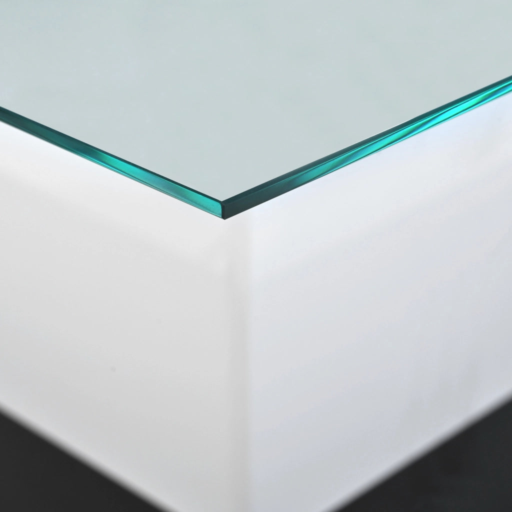 Tavolino da salotto moderno 80x80x40 cm con LED; vetro temperato; bianco e nero