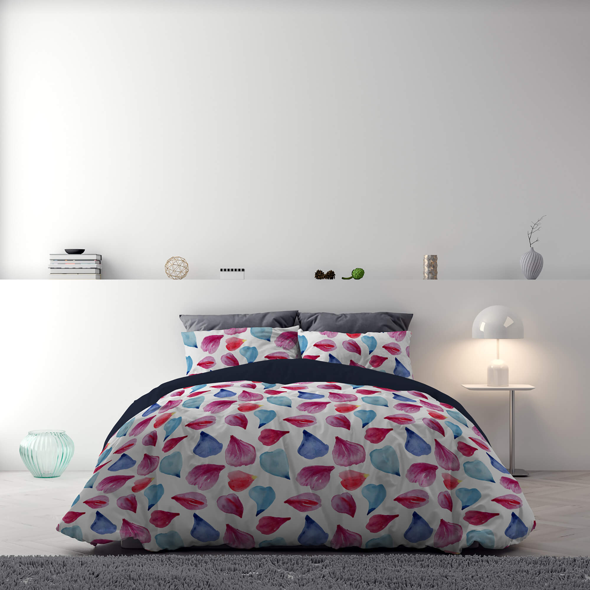 Copripiumino Matrimoniale con Stampa sul Sacco e Federe Doubleface Petali