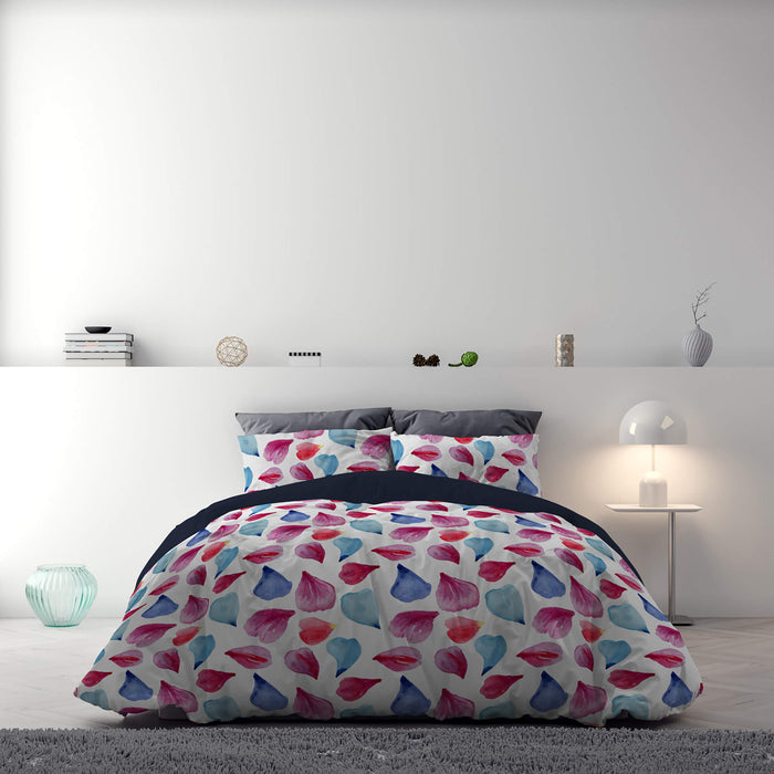 Copripiumino Matrimoniale con Stampa sul Sacco e Federe Doubleface Petali