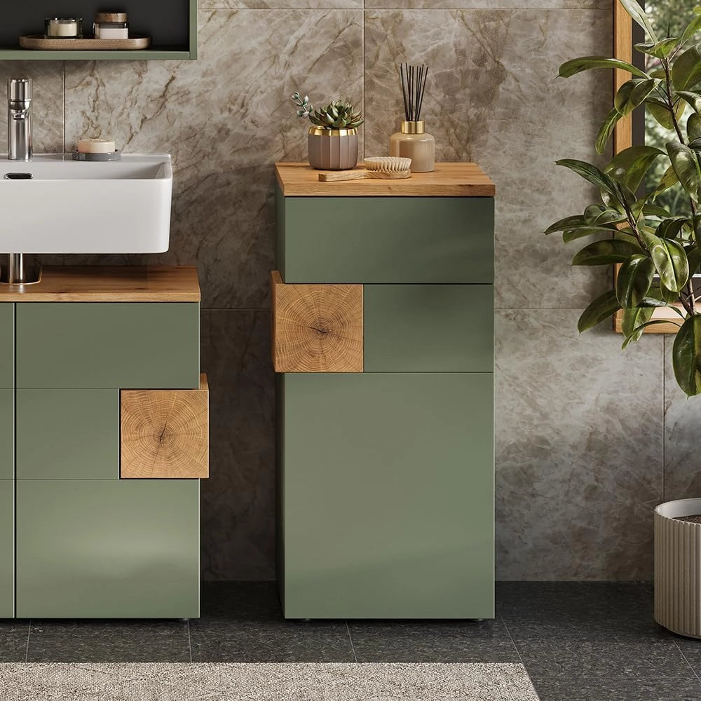 mobiletto bagno Eden, Verde, 40 x 84 cm, ampio spazio di archiviazione per gli accessori del bagno