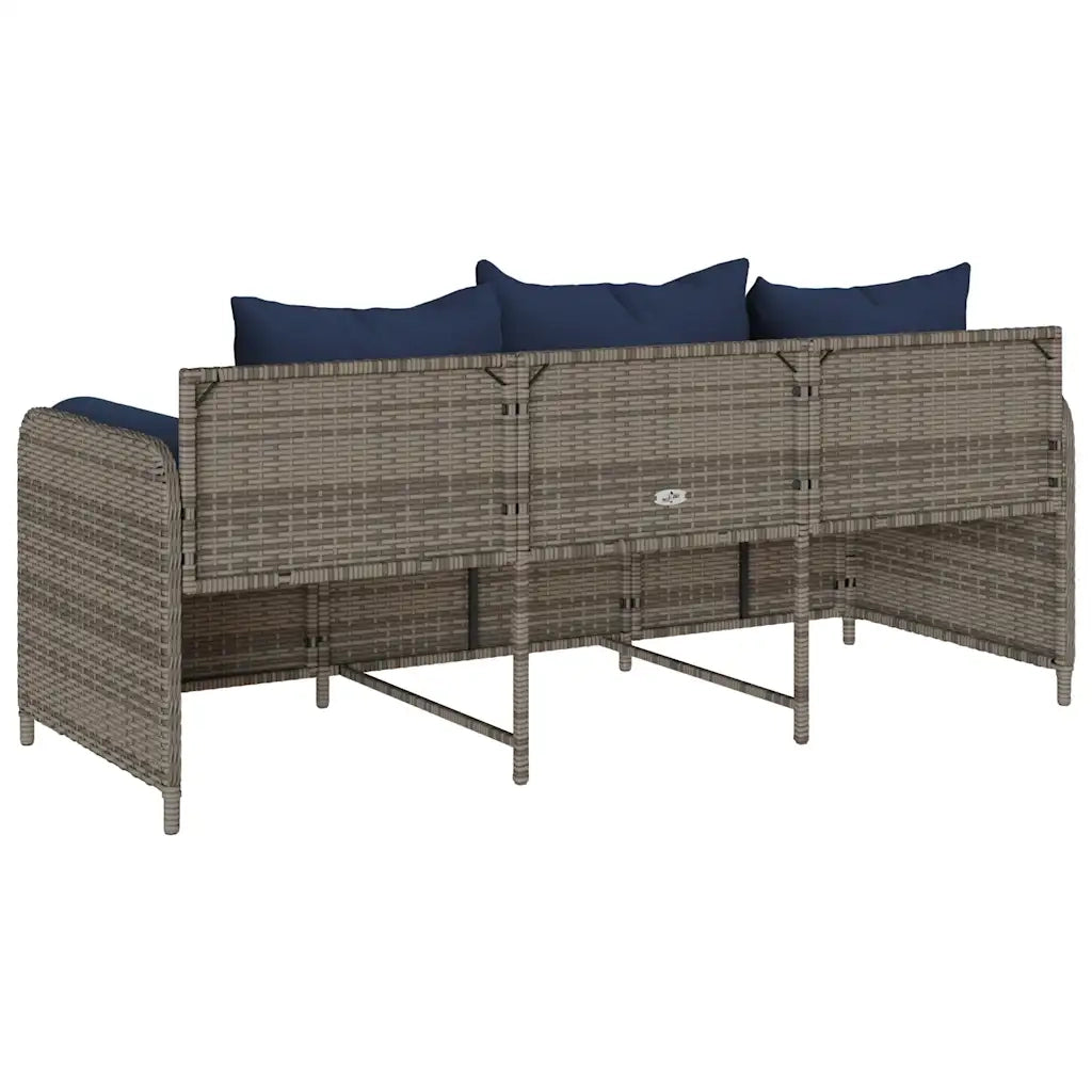 Divano da Giardino con Cuscini 3 Posti Grigio in Polyrattan