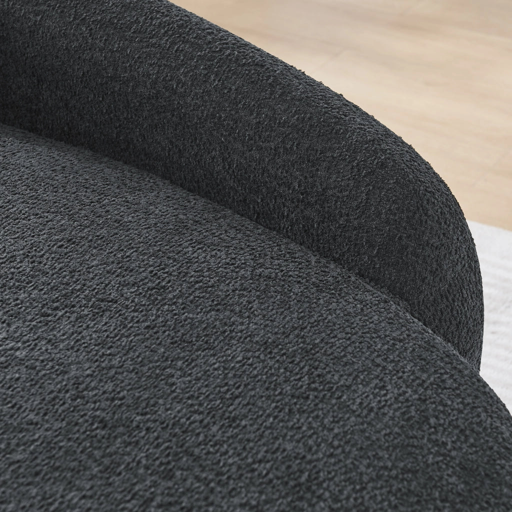 Divano lineare in teddy con cuscino e design arrotondato - per soggiorno e studio - nero