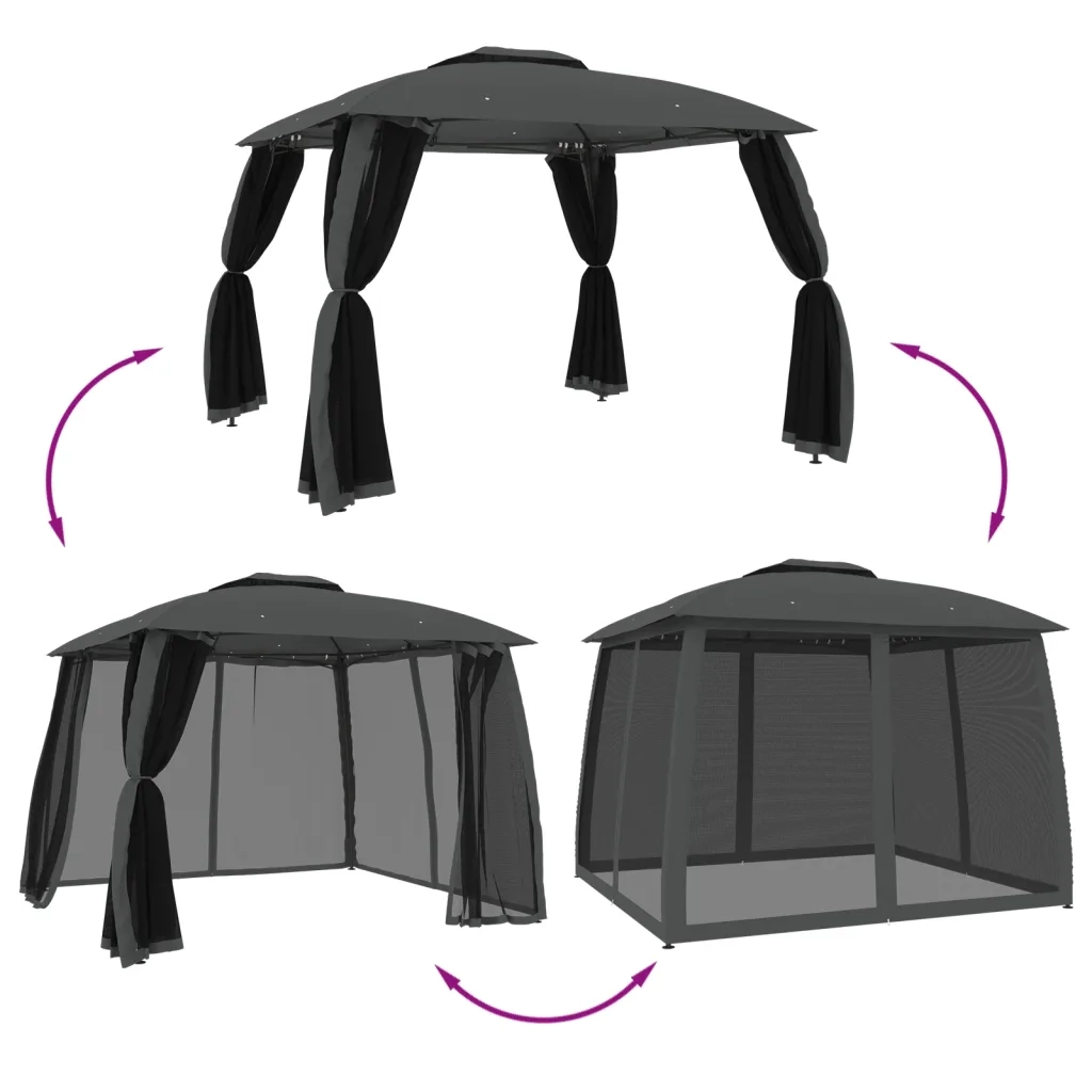 vidaXL Gazebo Tetto Doppio e Pareti Rete Antracite 2,93x2,93 m Acciaio