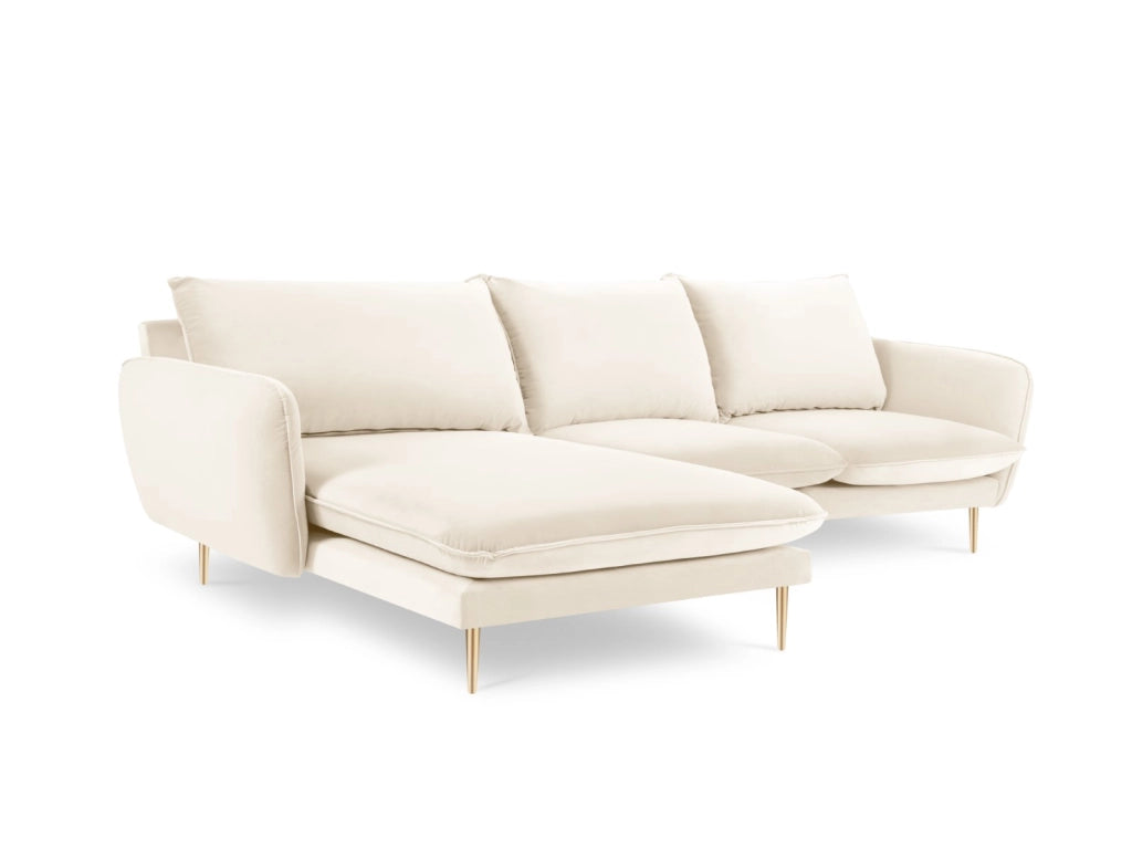 Cosmopolitan Design - Divano angolare sinistro "Vienna" 5 posti in velluto beige chiaro 