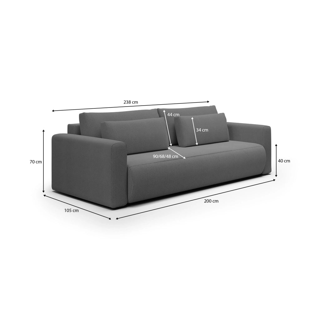 Erbezzo, Divano Letto 2 Posti Contenitore, 240x105 cm Grigio