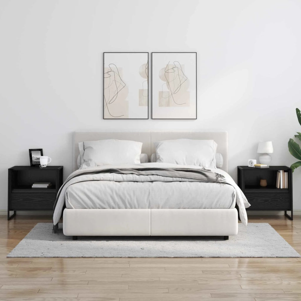 Comodino 2 pcs Rovere Nero 50 x 39,5 x 50 cm Legno multistrato