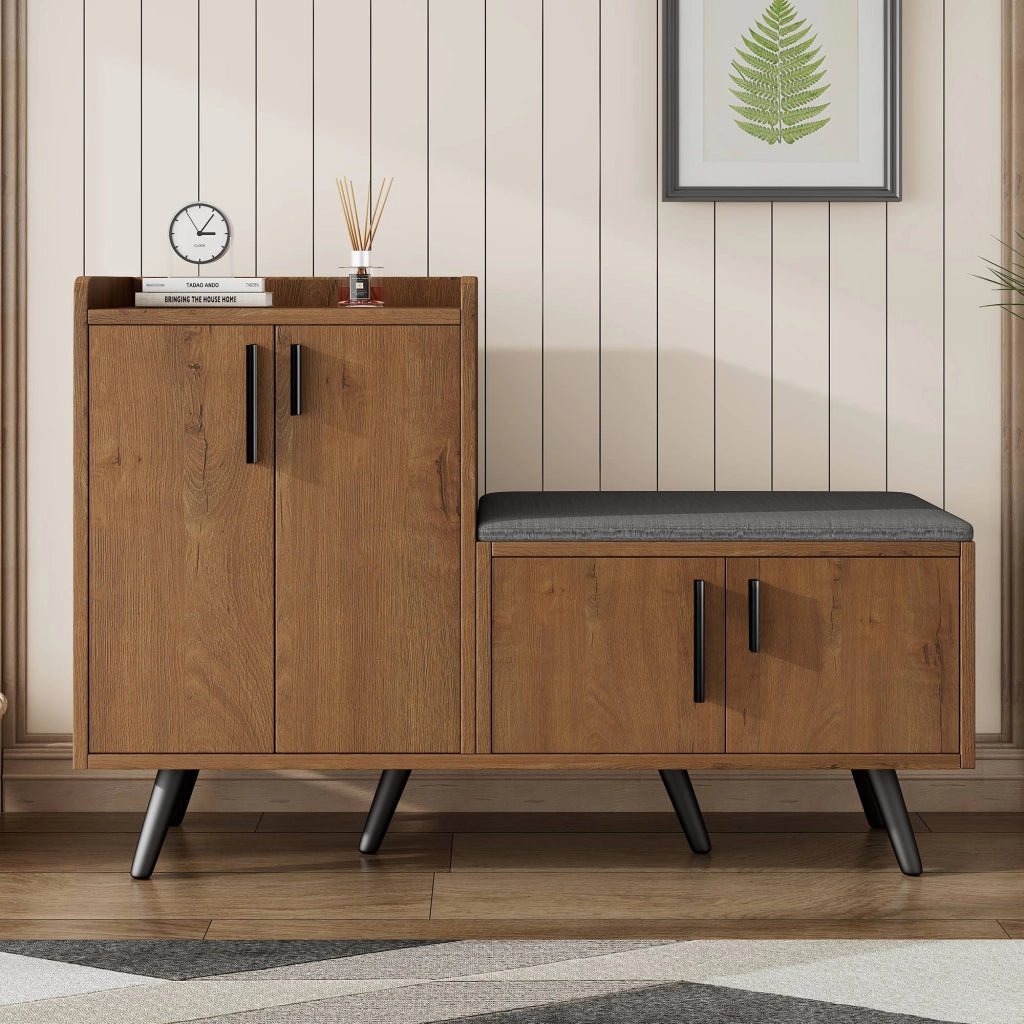 Panca Scarpiera con Ante ¨C MINIMAL ¨C Legno, Metallo, 120x34x82 cm