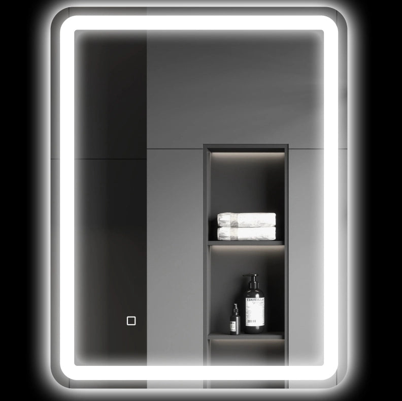 Specchio da bagno ULEVR 70x90 cm con LED touch, antiappannamento, luce dimmerabile a 3 tonalit¨¤, argento