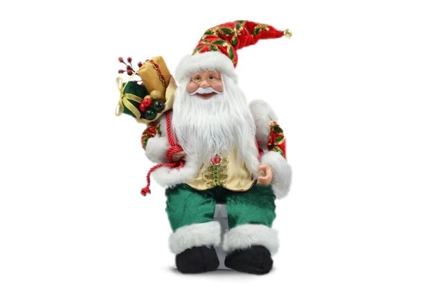 Decorazione Casa Natalizia Babbo Natale Seduto con Carillon 35 cm