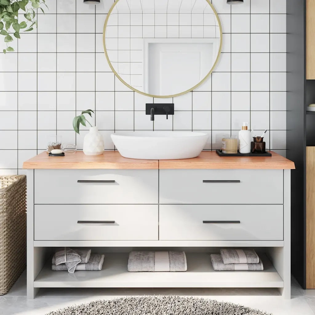 Piano Bagno Marrone 160x40x(2-4) cm Legno Massello Trattato 3156155