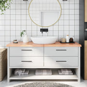 Piano Bagno Marrone 160x40x(2-4) cm Legno Massello Trattato 3156155