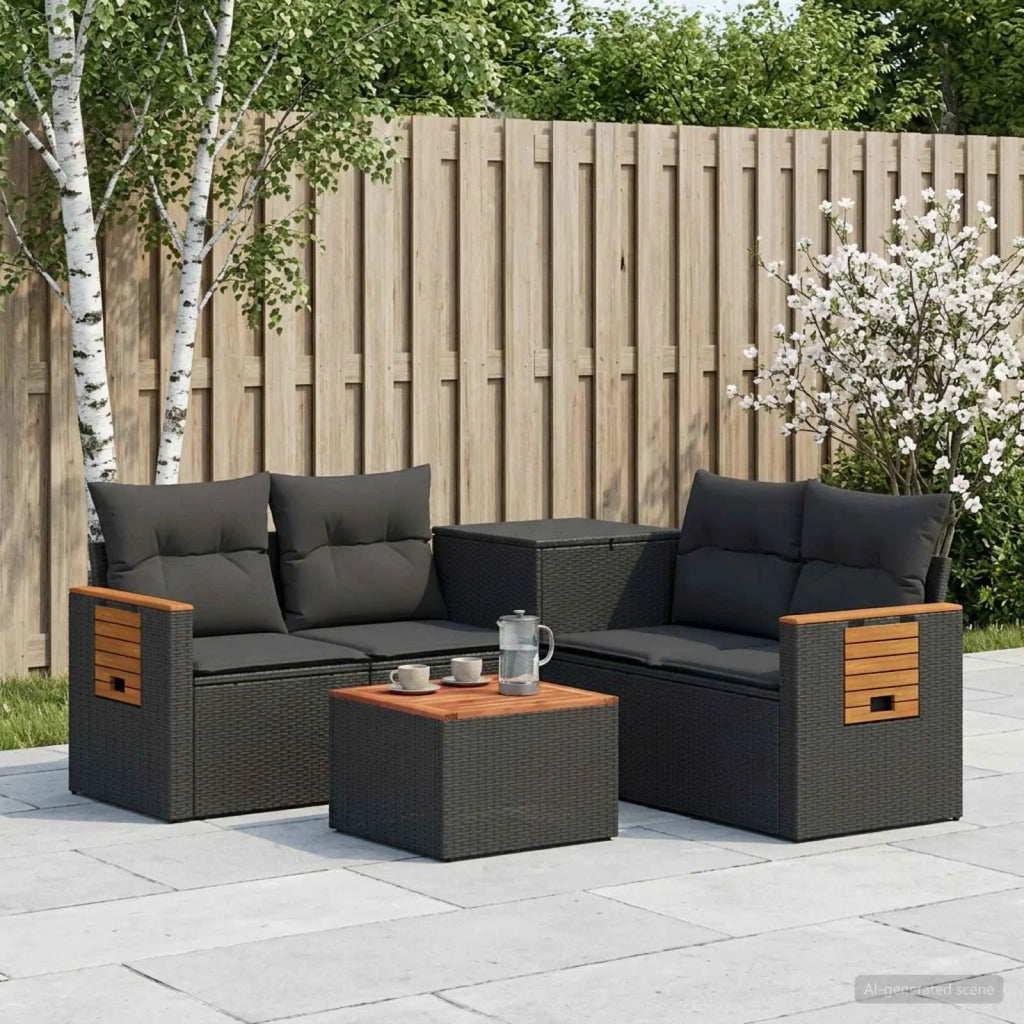 Set di divani 6 pz Nero Rattan sintetico e Acciaio 3447658