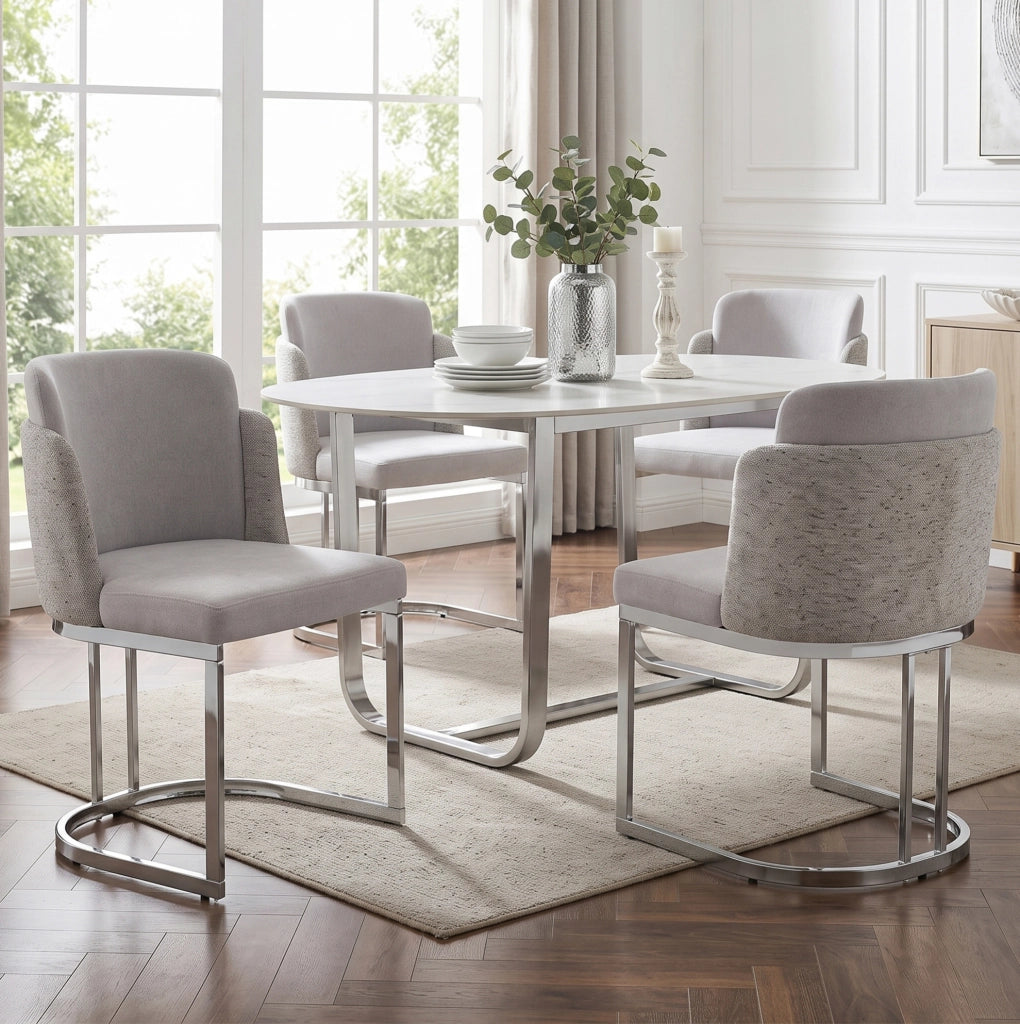 Set di 2 sedie da pranzo moderne in chenille grigio e metallo argentato; 61;5 x 59 x 54 cm