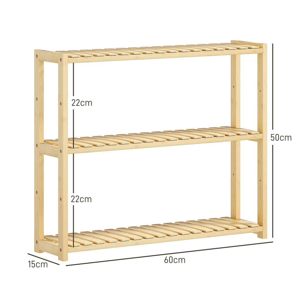 Scaffale per il Bagno 60x15x50 cm 3 Ripiani Regolabili in 5 Posizioni in Bambù