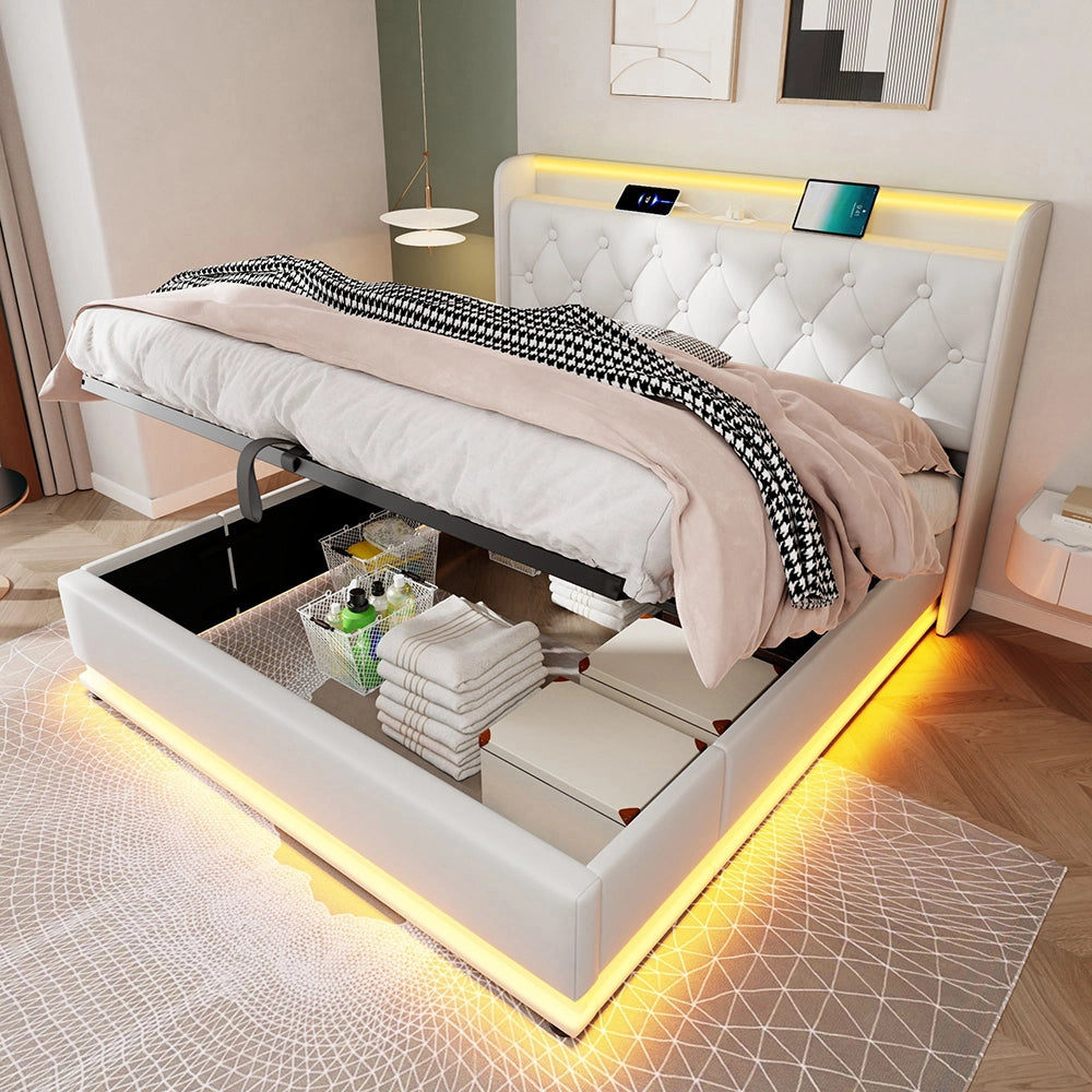 Letto a ribalta per adulti - Xylo - 180x200 cm - Beige - USB-C, controllo app