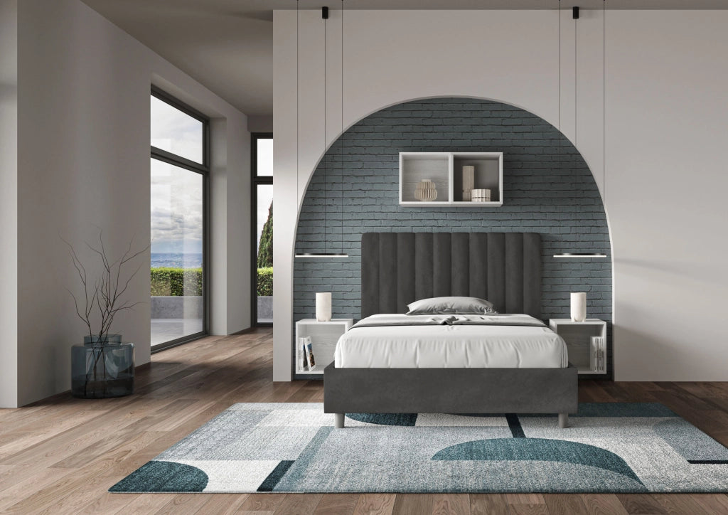 BS COM Letto una piazza e mezza con rete imbottito 120x200 microfibra grigio