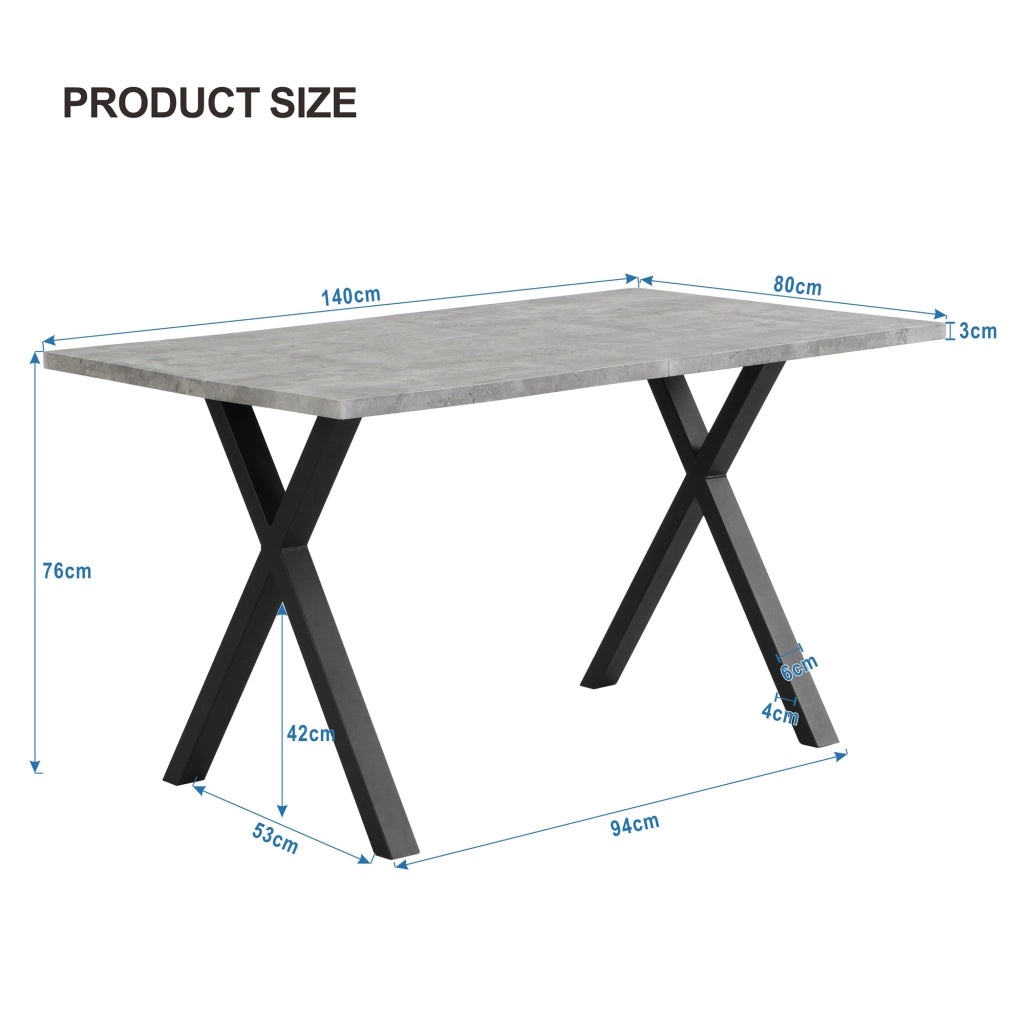 Tavolo da Pranzo con Gambe Incrociate; Stile Moderno; in MDF e Metallo; 140×80×76 cm; Grigio e Nero