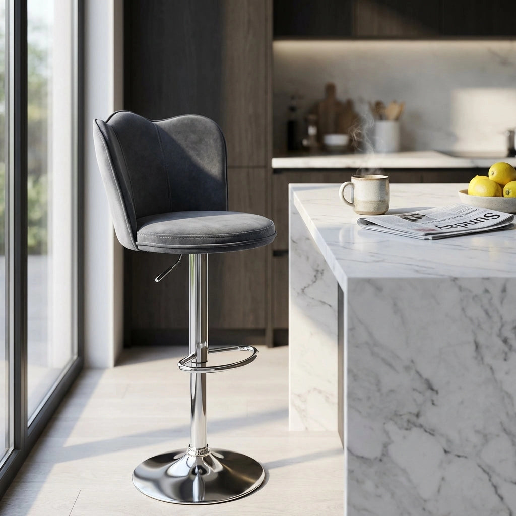 Sgabello alto con Schienale in Velluto Metallo cm 51x49x101 - MAVERIK