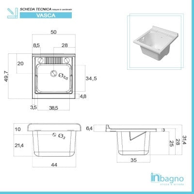 Mobile lavatoio Olimpo da esterno bianco con vasca asse e kit scarico
