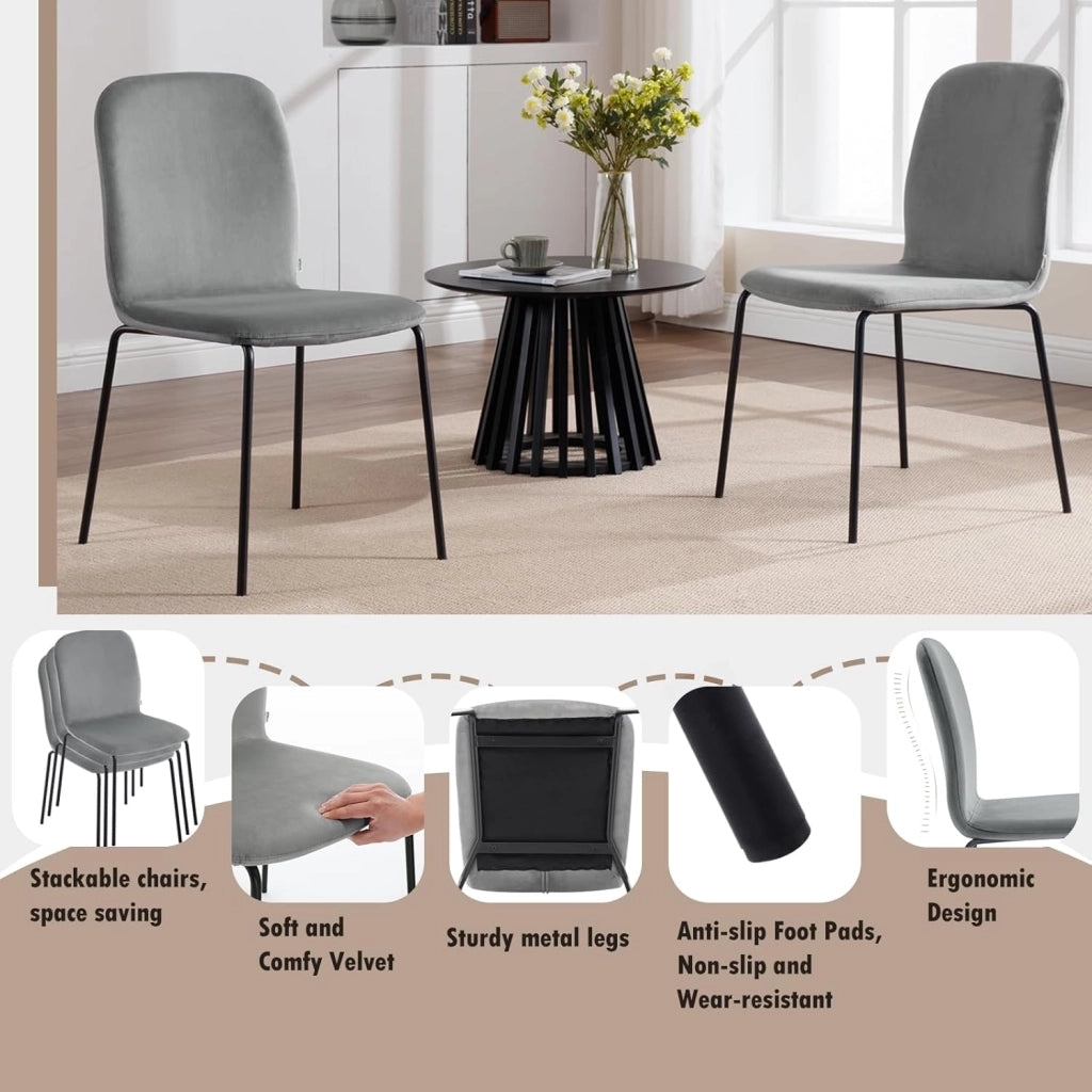 Sedie Sala da Pranzo 4 Pezzi, Sedie da Cucina, Sedie da Pranzo con Schienale, Senza Braccioli, per Soggiorno, Camera da Letto, in Velluto e Metallo, Grigio Scuro, EZS41dgr-4