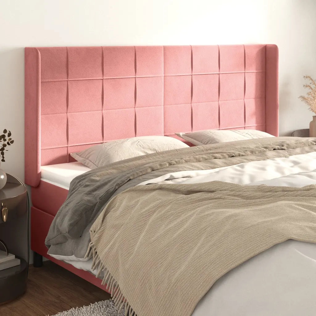 Testiera ad Orecchio-Testata con Orecchie Rosa 163x16x118/128 cm in Velluto 828960