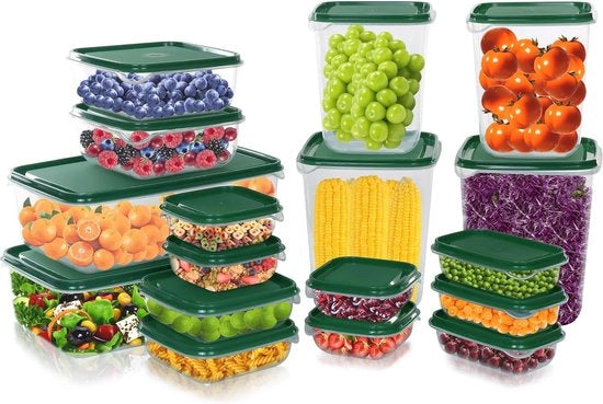 Set di 17 contenitori di conservazione alimentare con coperchi, contenitori in plastica per congelatore, contenitore di conservazione alimentare, contenitori di conservazione, privi di BPA, per microonde, resistente al congelatore