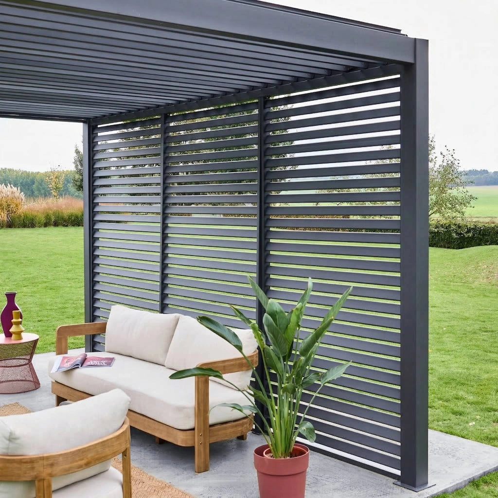 Pergola bioclimatica 3x4 in alluminio + 3 persiane da 1.3m, antracite