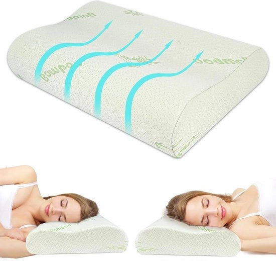 Cuscino a schiuma espansa in fibra di bambù - ergonomico e ipoallergenico - 55 x 35 x 11/9 cm