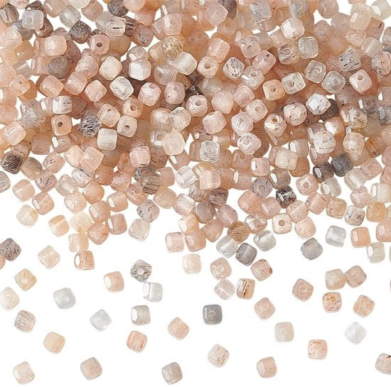 Set di Perle Naturale 364 Stuks - Perle di Pietra Lunare - 2 Filari - 2 mm Lavorate a Facette - Creazione di Gioielli - Ideale per Gioielli Yoga