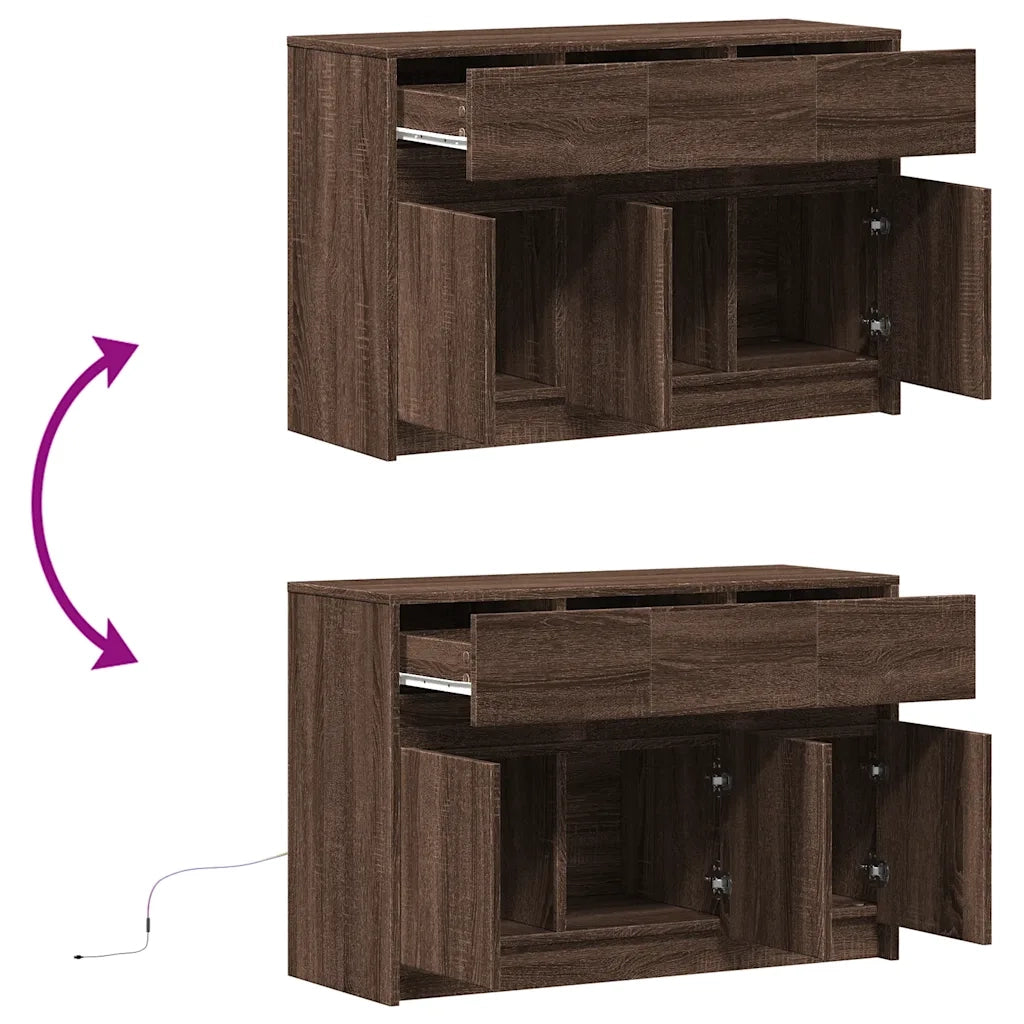 Mobile Porta TV con LED Rovere Marrone 91x34x61 cm Truciolato