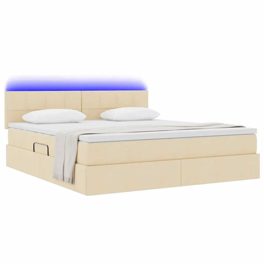 Letto con contenitore e LED con led Crema 160 x 200 cm Tessuto 3371158