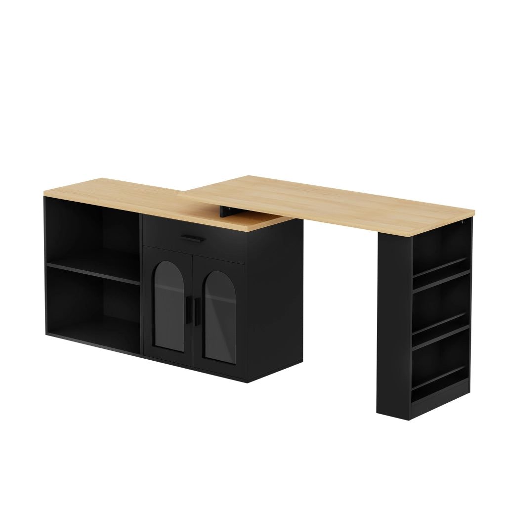 Credenza da cucina con cassetto e piano girevole - per cucina - in MDF - 136×50×78 cm - nero e naturale
