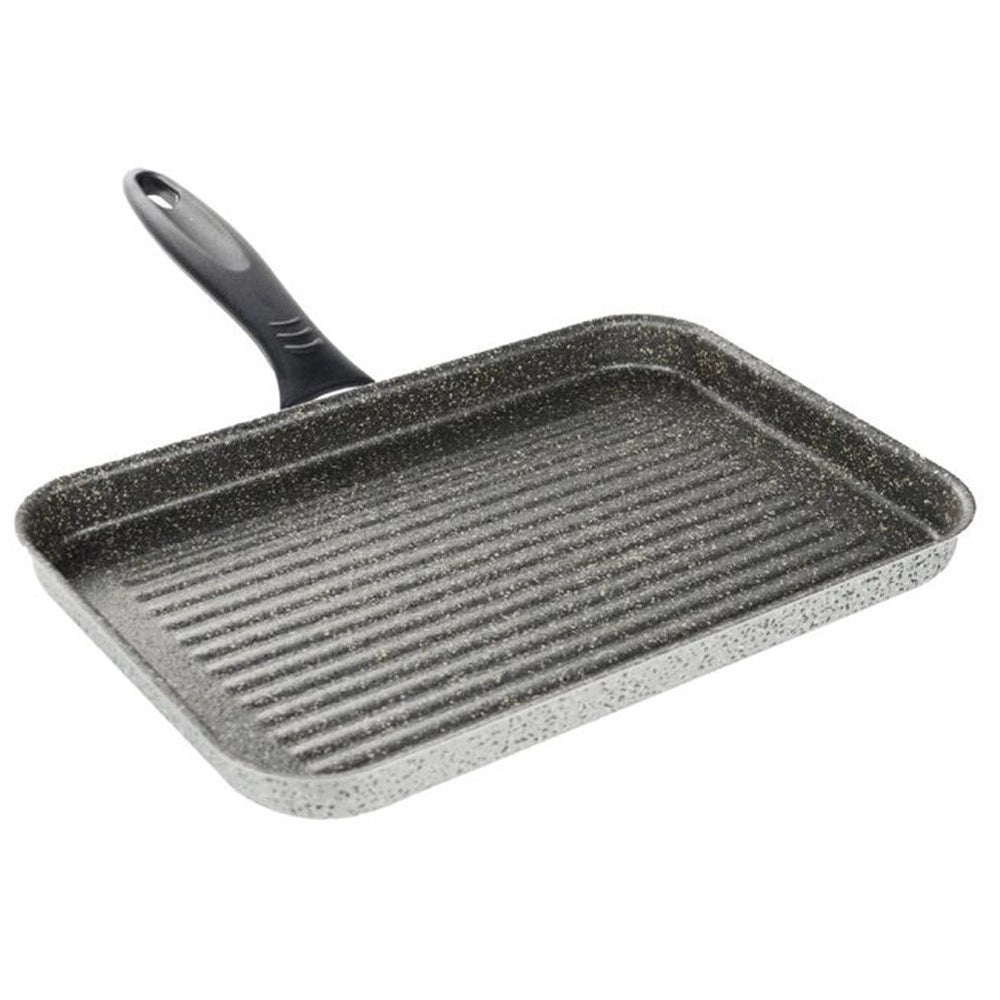 Trade Shop - Bistecchiera Rettangolare 19x29cm Pietra Antiaderente Antigraffio Con Manico Nero 045024m -