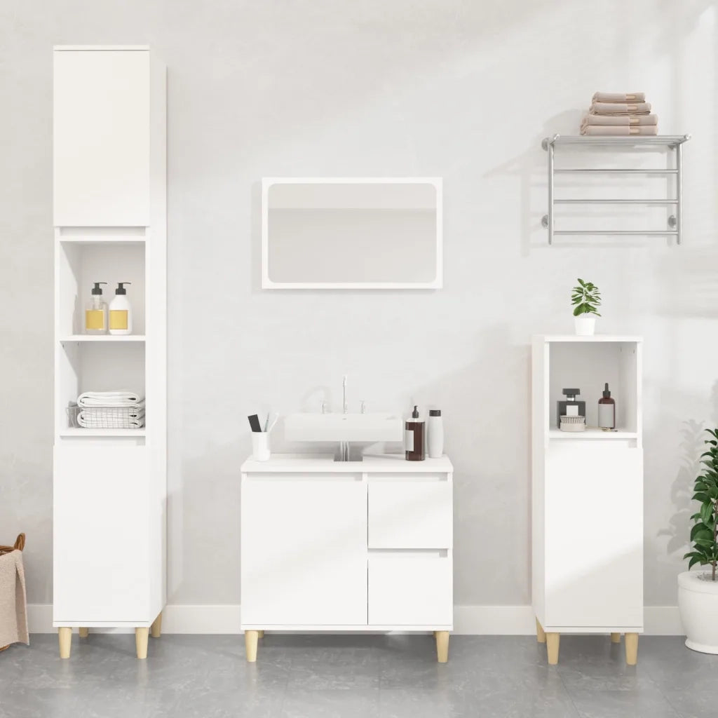 Set di Mobili da Bagno | Armadio da bagno 3 pz Bianco in Legno Multistrato