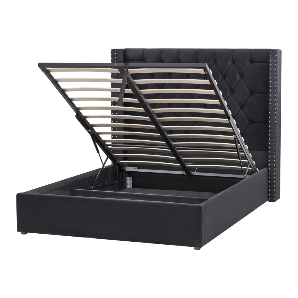 Letto contenitore velluto nero e argento 140 x 200 cm glamour elegante