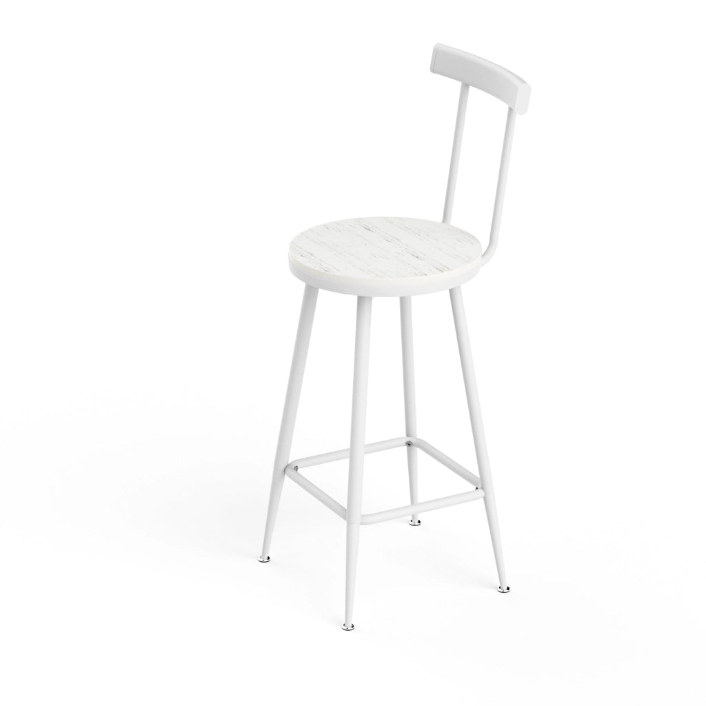 Tavolo da bar con 2 sgabelli con schienale e anello di rinforzo, per cucina e soggiorno, bianco, 60 × 60 × 92 cm