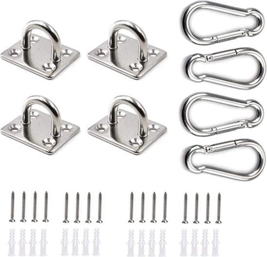 Karabijnhaak in acciaio inossidabile e occhiello in acciaio inossidabile con occhio, copertura in acciaio inossidabile, occhielli per tende solari / fissaggio a parete, fissaggio a soffitto, hanger per parete, hanger per soffitto
