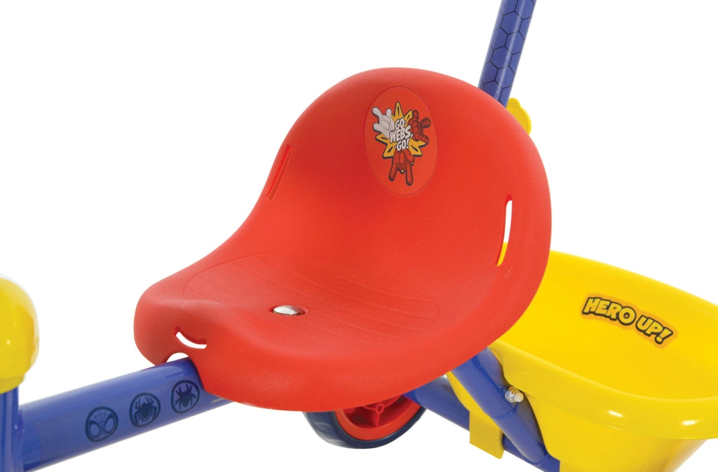 Triciclo a Pedali Primi Passi per Bambini con Maniglione Genitoriale Rimovibile e Vano Contenitore Marvel Spidey Blu
