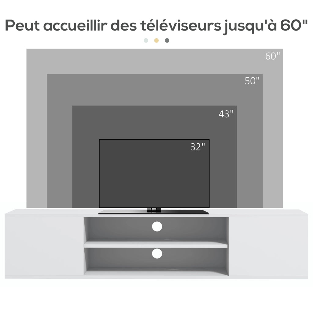 Mobile TV Muro Sospeso Contemporaneo ¨C Zephmum ¨C Bianco 140x30x30