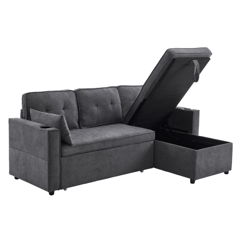 Divano letto angolare reversibile 3 posti grigio con vano contenitore