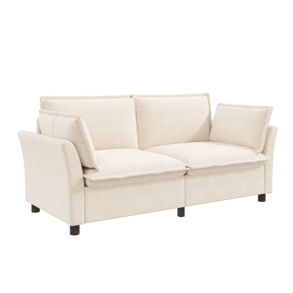 Divano 2 posti ULEVR 155x81x87 cm in ciniglia beige con molle insacchettate e 2 cuscini