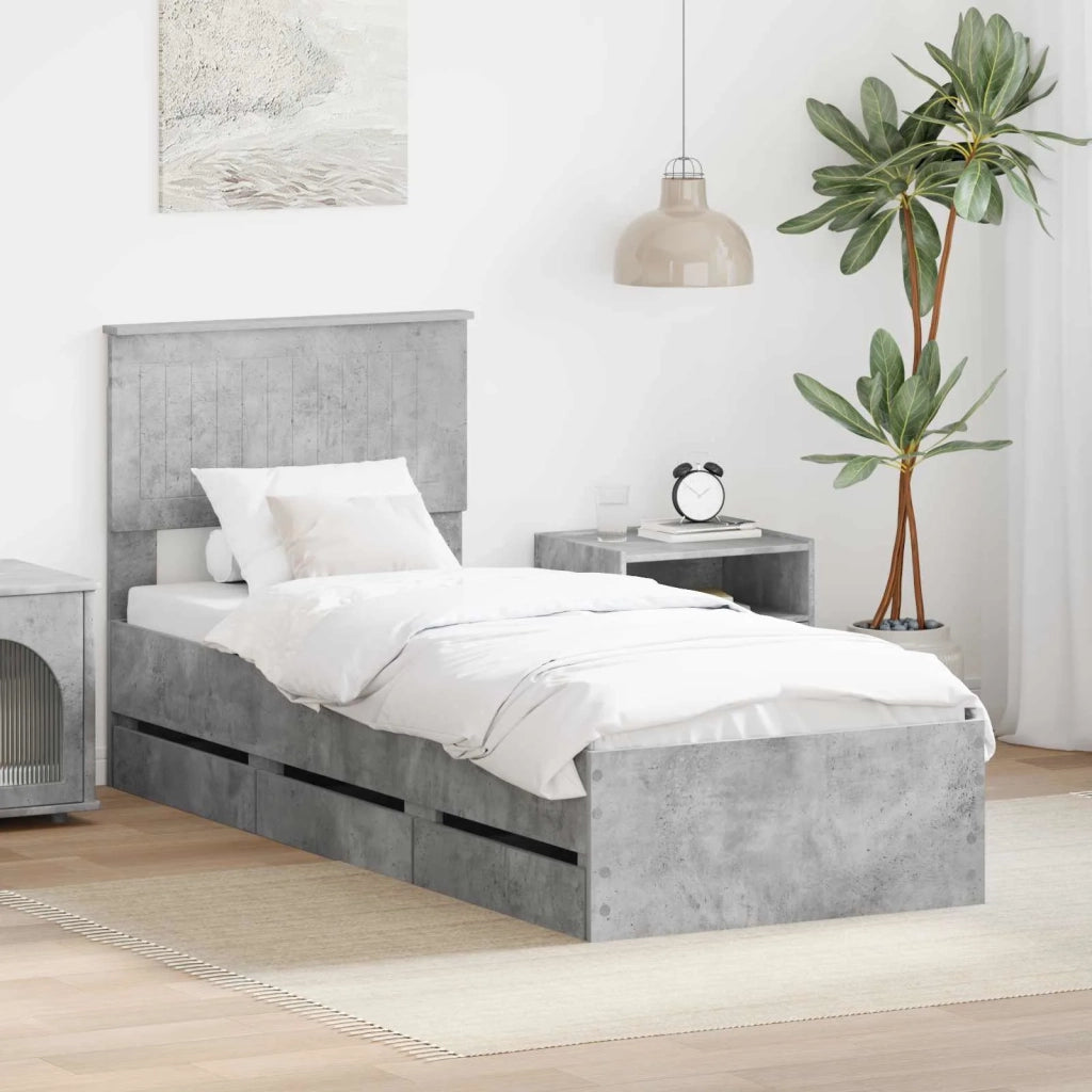Letto singolo | Letto per adulti | Struttura del letto con cassetto Grigio cemento 75 x 190 cm
