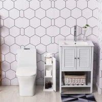 Mobile da Bagno Stretto con Apertura per Carta Igienica e Ripiani Stile Moderno 19,5x19,5x65 cm Bianco