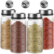 Set di contenitori per erbe 4 pezzi con coperchio rotativo - Strumento per macinare erbe 200 ml - Vaso in vetro borosilicato - Cucina - Grigliata - Adatto per rack per erbe
