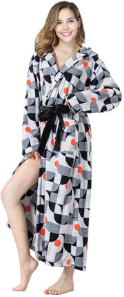 Badia pluchee per donne con cappuccio e tasche, abbigliamento da notte morbido, GEOMETRIE, XX-Large