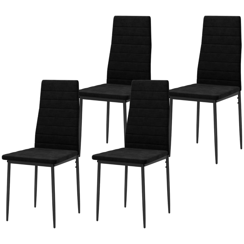 Set di 4 sedie da pranzo senza braccioli, con schienale alto, gambe in metallo, nero