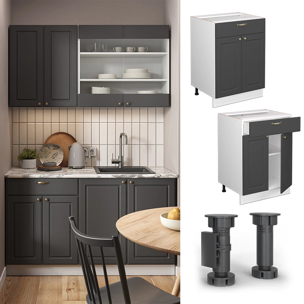 Mobiletto base per cucina Fame-Line Oro-antracite rustico/Bianco 60 cm con cassetto, PL Antracite Vicco