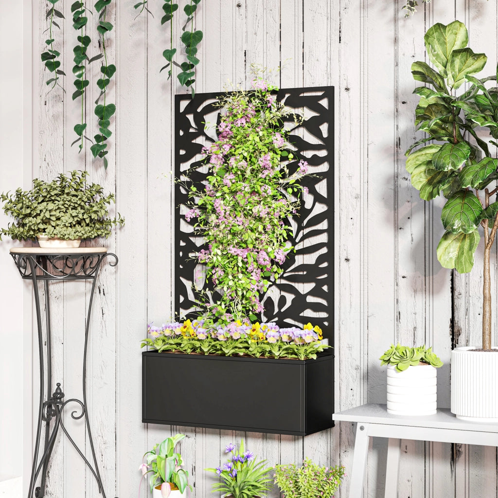 Fioriera Rialzata con Pannello Privacy ¨C Zephmum ¨C 61x23x113 cm Nero